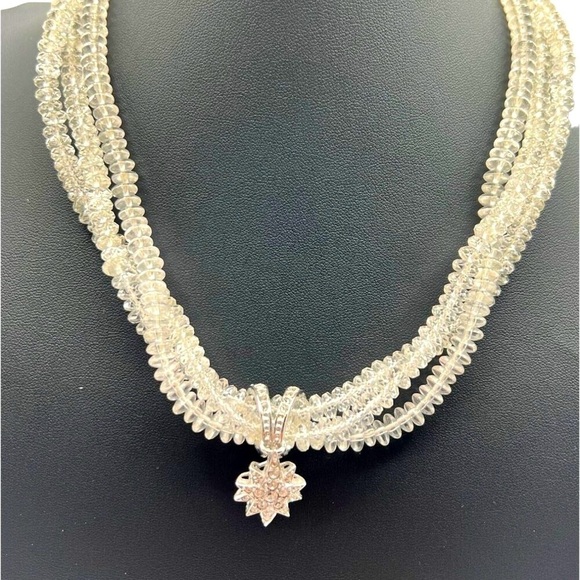 Vintage Multi-Strand Crystal Beaded Necklace With Rhinestone Starburst Pendant. - Picture 7 of 8